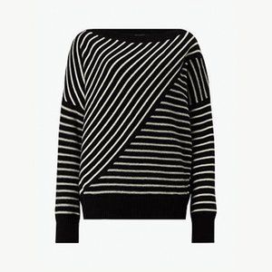 NWT Allsaints Vani Black and Chalk Stripe Boat Neck Sweater Medium